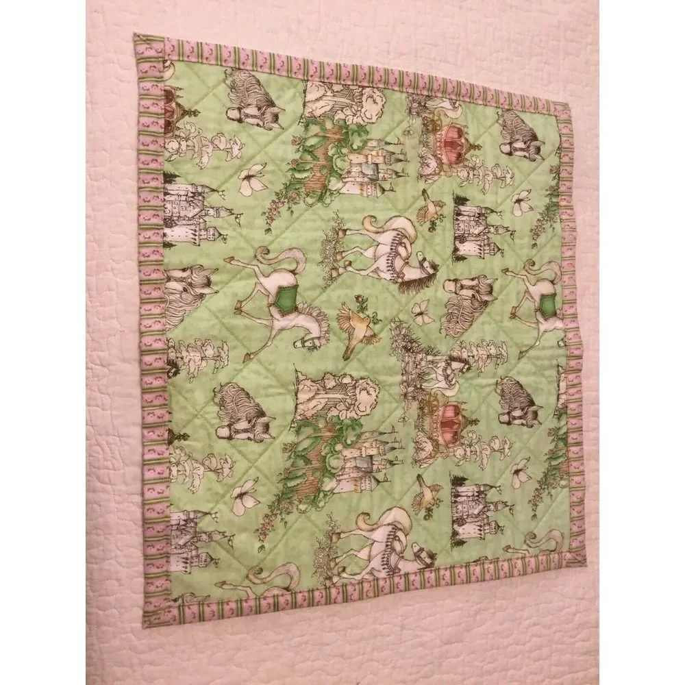 Baby‎ Quilt Crib 45x40 Small Quit 20x18 Handmade By Karen Cox Pink Green